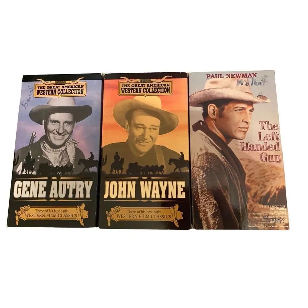Set Of 3 Western Vhs Movies Cowboys John Wayne Gene Autry Entertainment Media